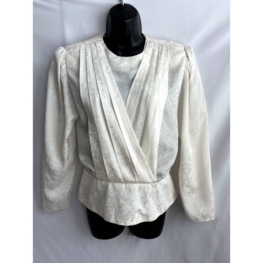 Vintage Nilani Cream Pleated Blouse sz 9/10 Retro Victorian Classy Elegant White